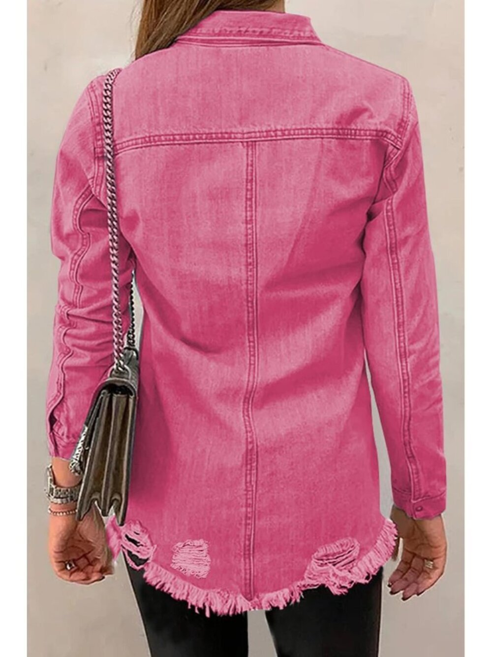 Women's Oversized Denim Jacket Long Sleeve Denim Shirts Jean Jacket A1 Rose - Picture 4 of 4